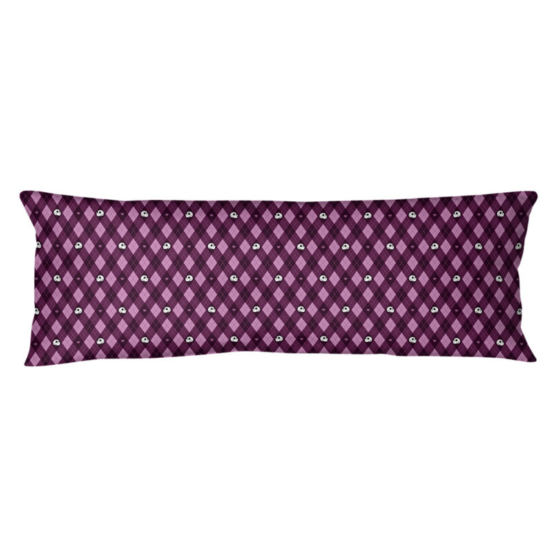 Coussin lombaire argyle crânes, Bourre en polyester, Molleton moelleux, Rose