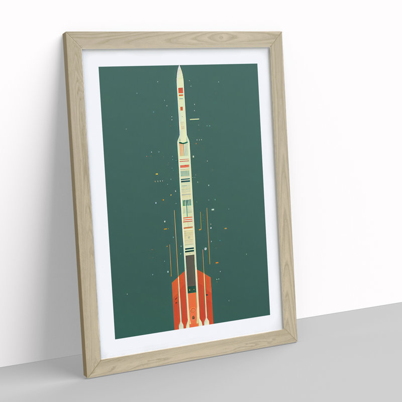 Artistic Spaceship Rocket No.1 - Single Picture Frame Print, 64cm H x 46cm W x 2cm D, Oak 