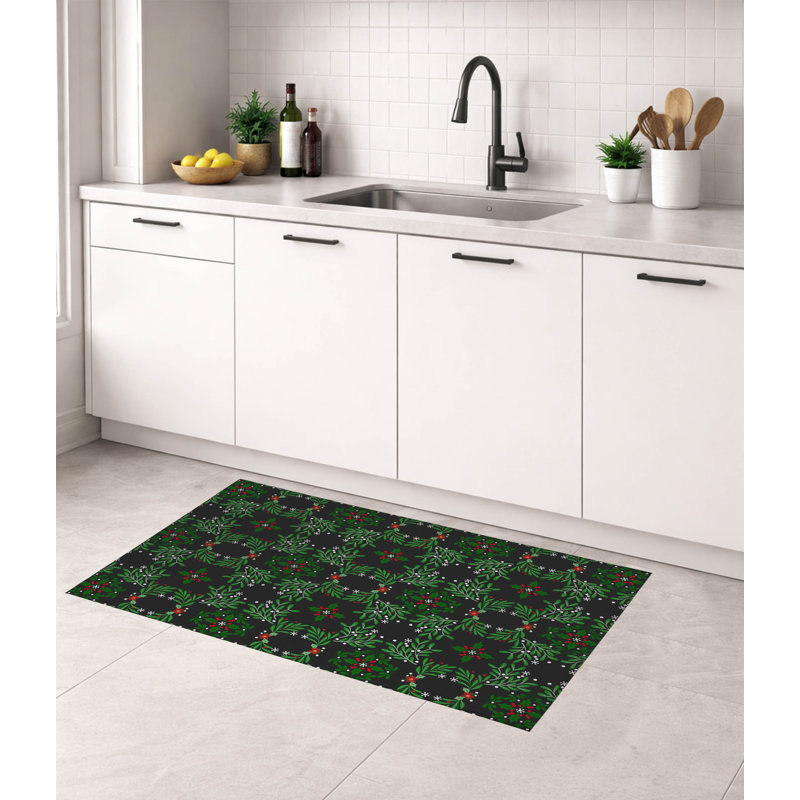 Tapis de cuisine Winter Mistletoe, Gris anthracite, Rectangulaire 2 pi x 3 pi