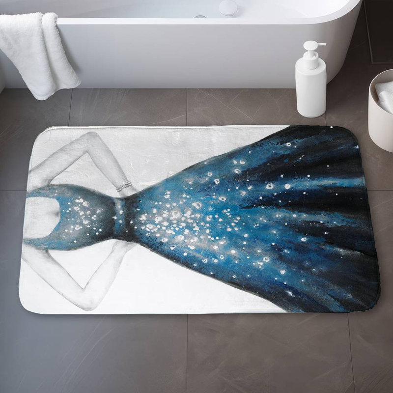 Blue princess dress Bath Mat with Non-Slip Backing - Quick Dry Memory Foam Bathroom Rug - Absorbent - Modern Plush Spa-Style - Machine Washable