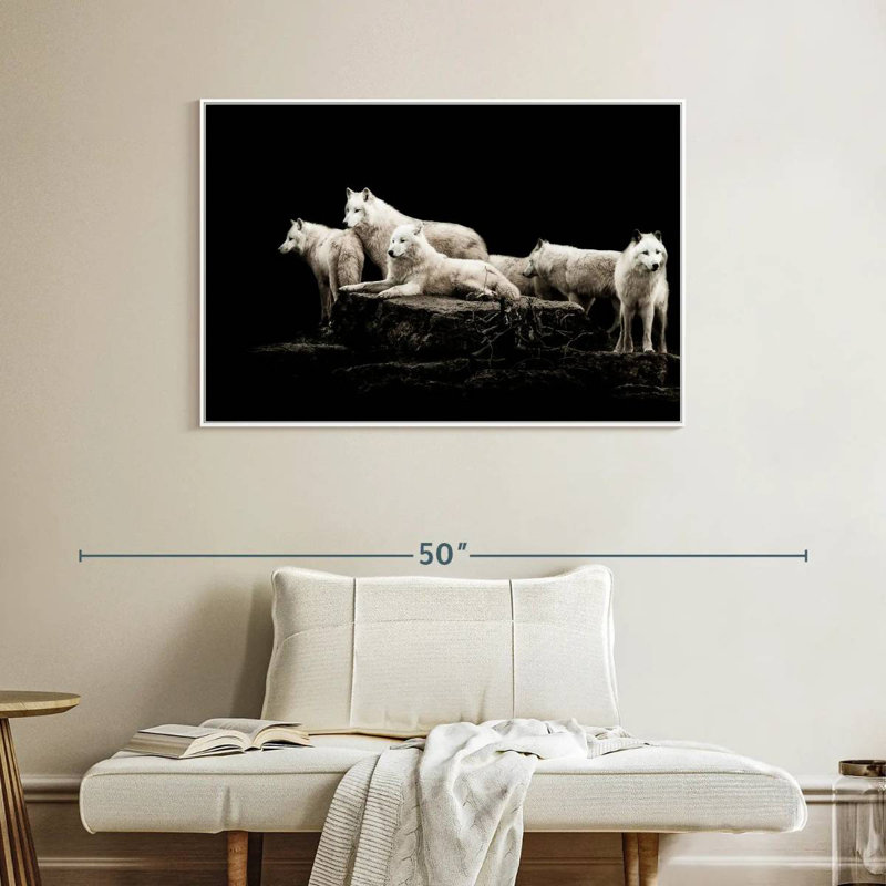 Loups blancs, Cadre flottant blanc, 40 po x 27 po