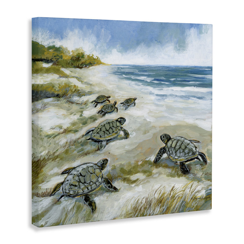 Bébé tortue de mer sur toile de plage, design par Susan Winget, H 24 po x l 24 po