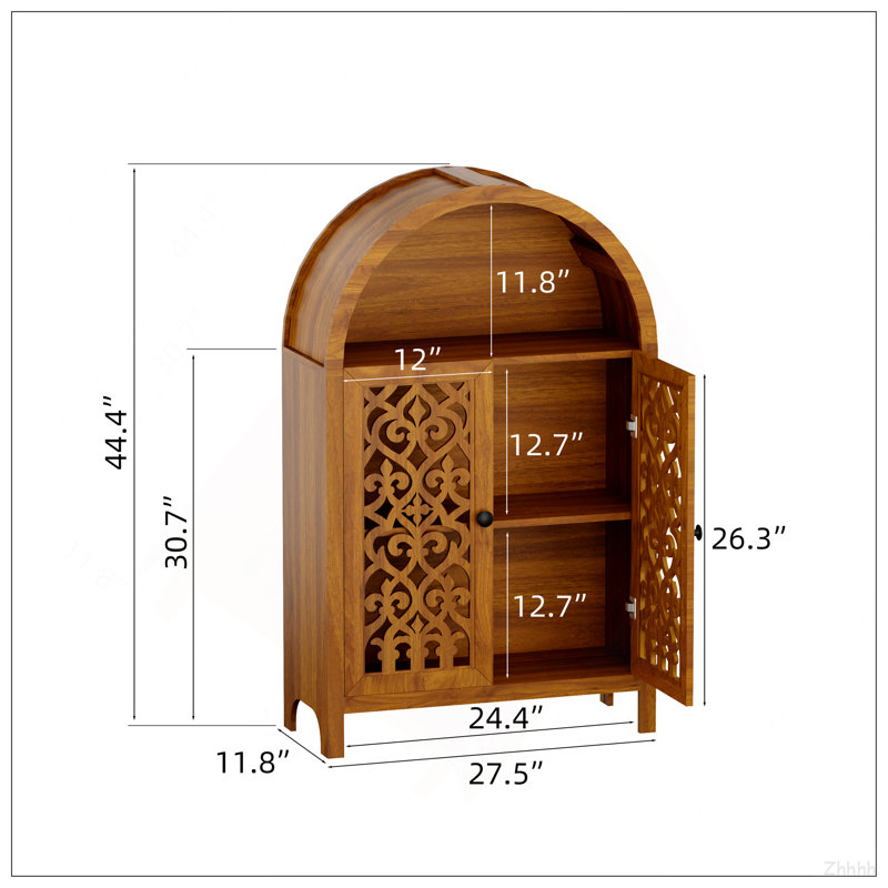 Armoire arquée sculptée à la main, armoire de rangement en bois massif avec tablette ouverte et 2 portes, grande armoire étroite pour le salon, la chambre à coucher et le vestibule