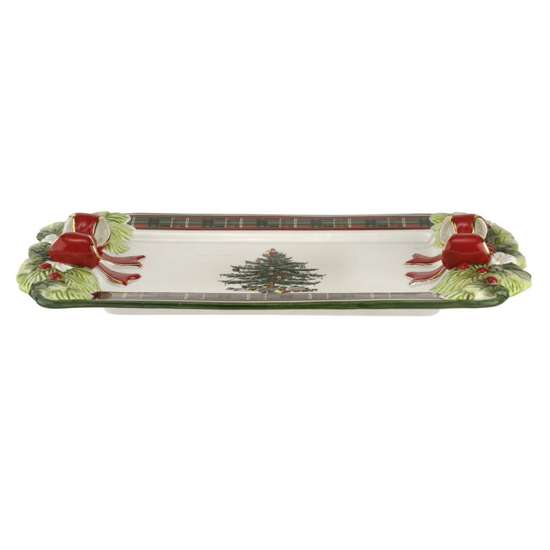 Spode Christmas Tree Figural Tartan Tray 12"