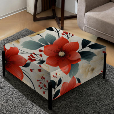 Vintage Romance Red Floral Bliss - Floral Large Square Ottoman