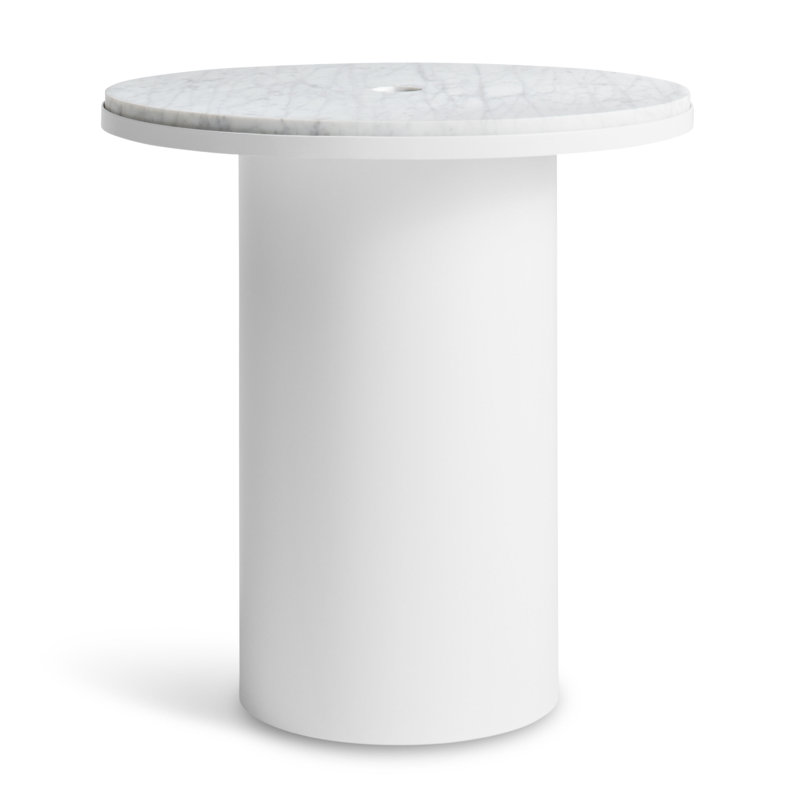 Table d'appoint Plateau, Blanc, H 18,5 po x l 17,9 po x P 17,9 po, Marbre blanc