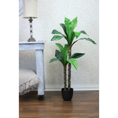 Arbre Dracaena artificiel vert en soie 49 po en pot noir