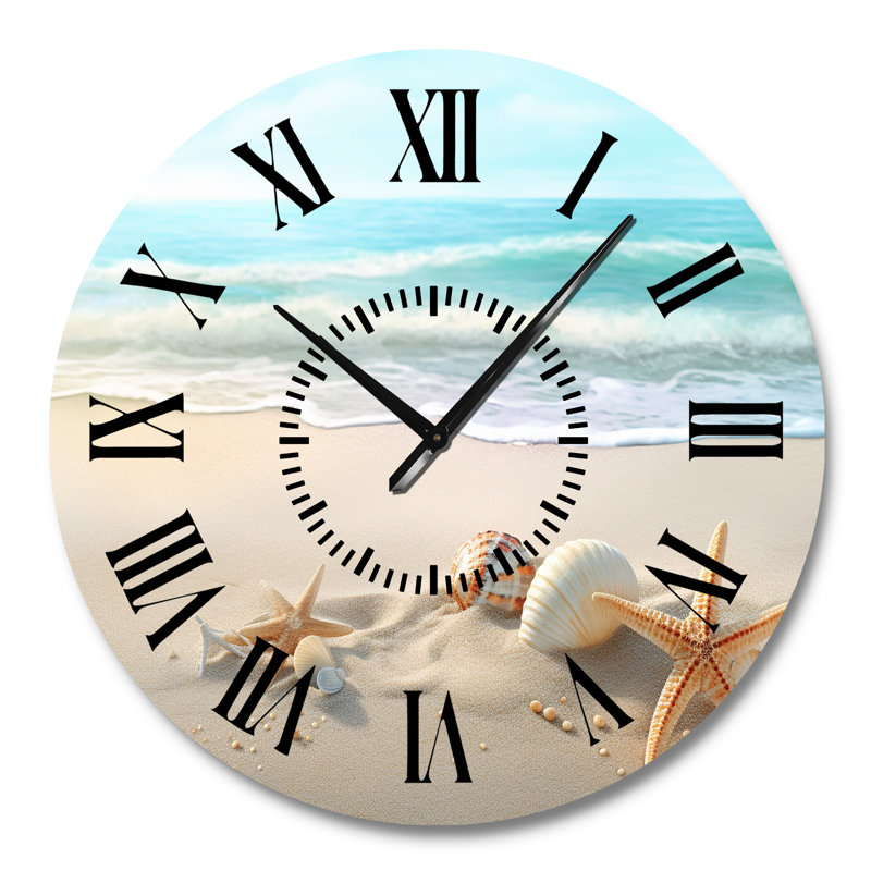 Starfish And Seashells I - Beach Black Face Wall Clock, Large