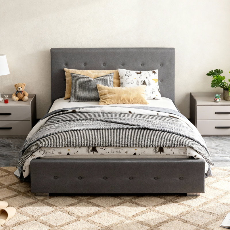 Delvin Upholstered Ottoman Storage Bed, Double (4'6), Grey