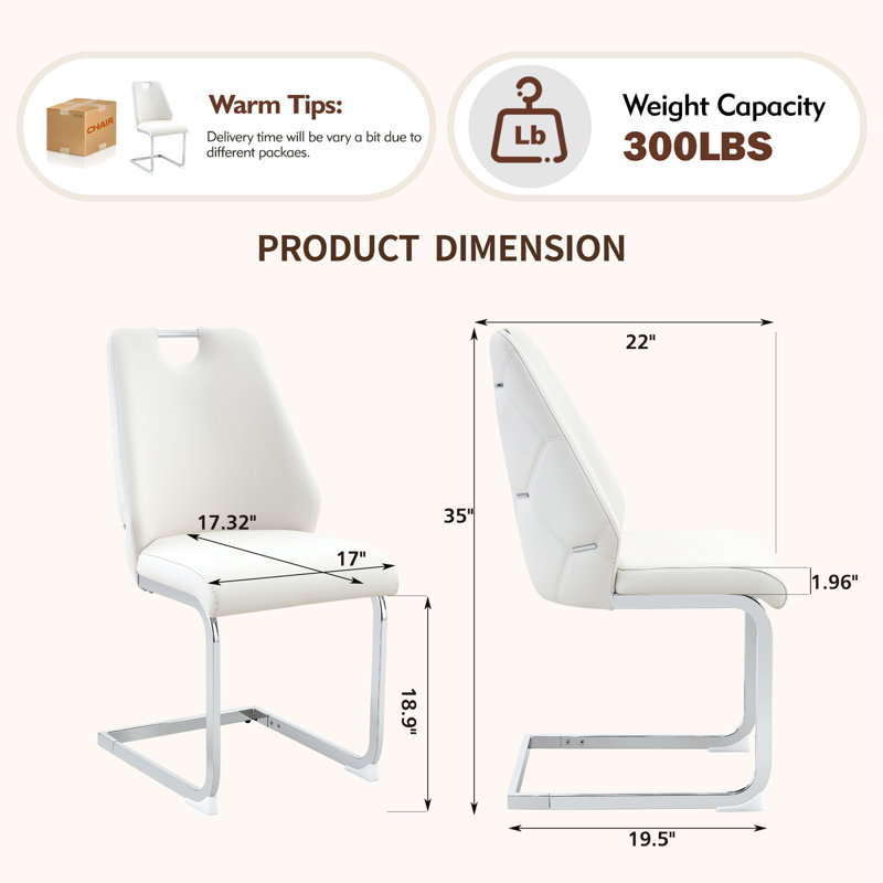 Ensemble de 2 chaises de salle à manger en similicuir blanc avec texture en filet doré, anneau arrière argenté et poignée chromée, chaise de salle à manger rembourrée à haut dossier (blanc, ensemble de 2)
