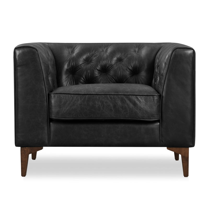 Méridienne en cuir véritable Essex, Cuir véritable noir onyx