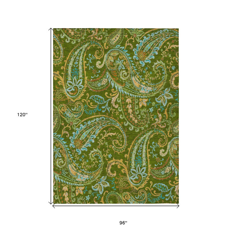 Tapis intérieur antidérapant lavable à motif cachemire vert 8 pi x 10 pi