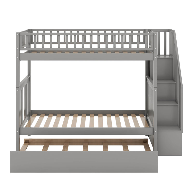 Twin Over Twin Bunk Bed With Trundle, Gray