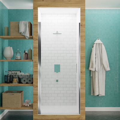 Lancer Series 23.4'' - 23.4'' W x 72'' H Hinged Semi-Frameless Shower Door with Clear Glass