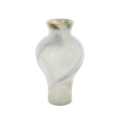 Razan Glass Distressed Decorative Cream Vase with Blue and Tan Texturing