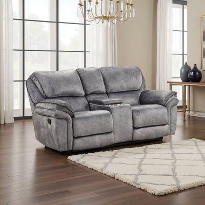 Remma Manual Recliner Loveseat, Gray Faux Leather, Console With Cupholders