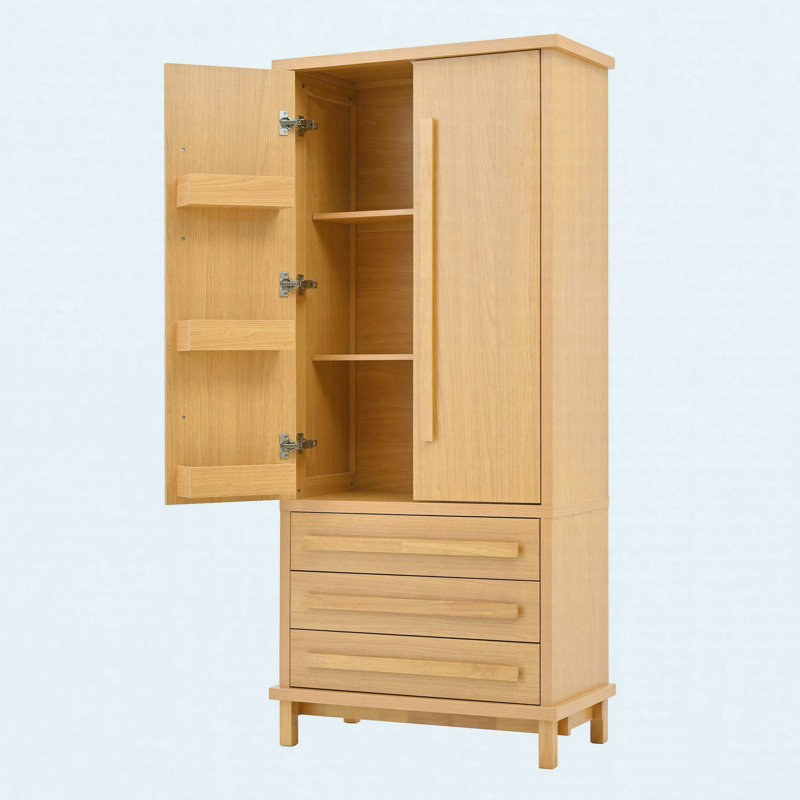 Armoire de cuisine 70 po avec 2 tablettes, armoire de luxe en bois avec 6 tablettes de porte et 3 tiroirs, Natural
