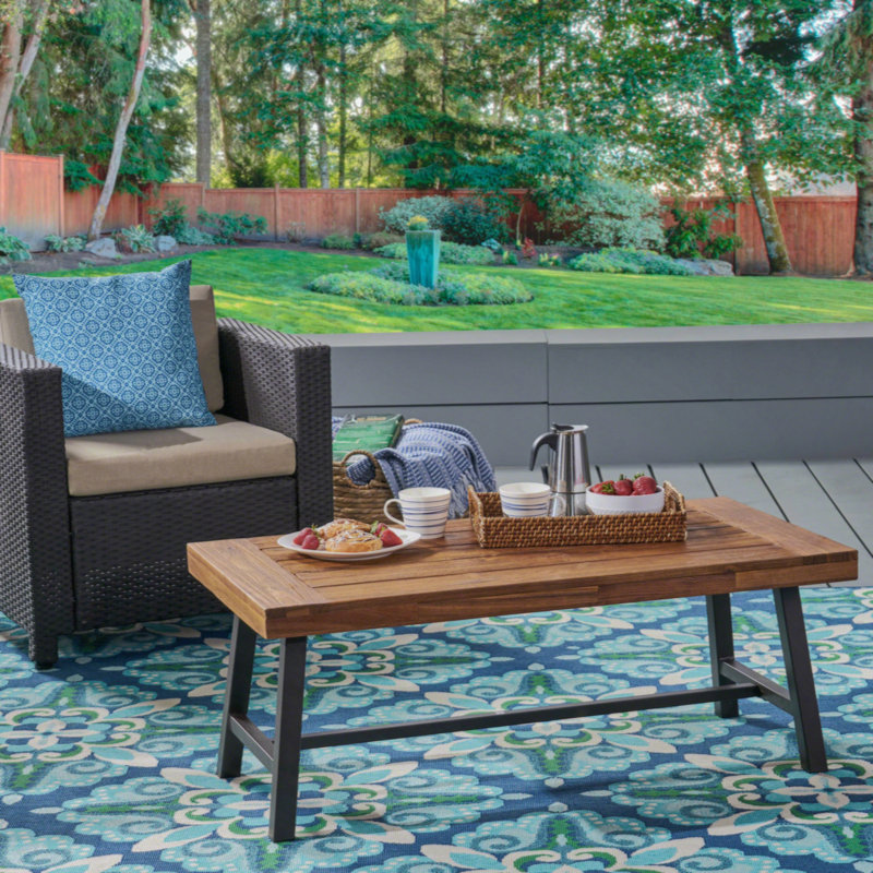 Table basse en bois massif Aditya, H 27,25 po x P 24 po x l 45,75 po, Naturel/noir