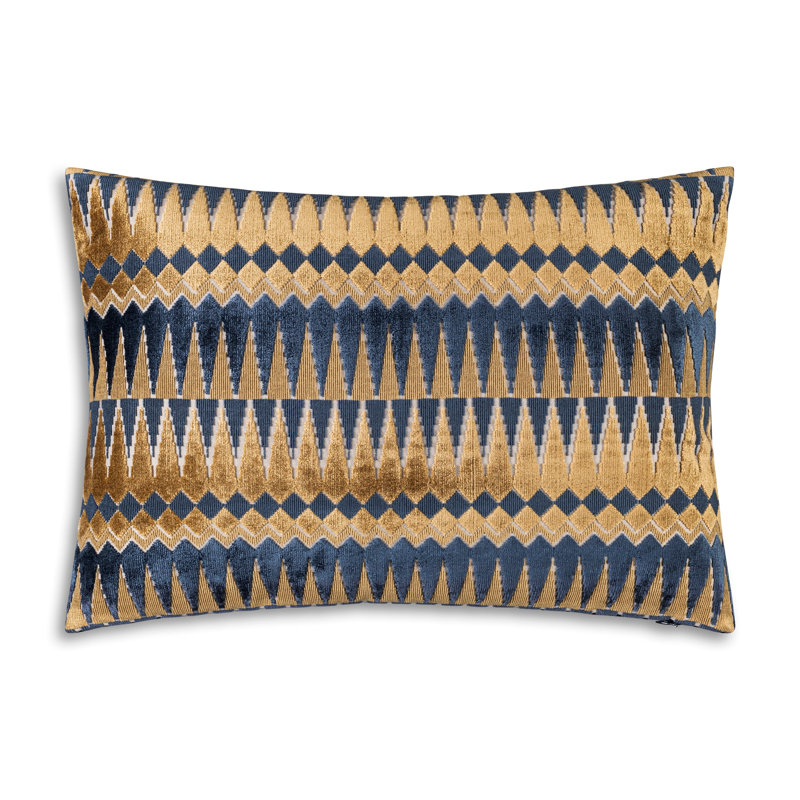 Coussin en velours Cloud9 Design Fortune - Bleu géométrique Coussin décoratif doré pour canapé, lit et amp; Sièges de salon