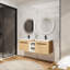 Meuble-lavabo double avec lavabo en résine, tablette ouverte et portes à fermeture en douceur-2066969845
