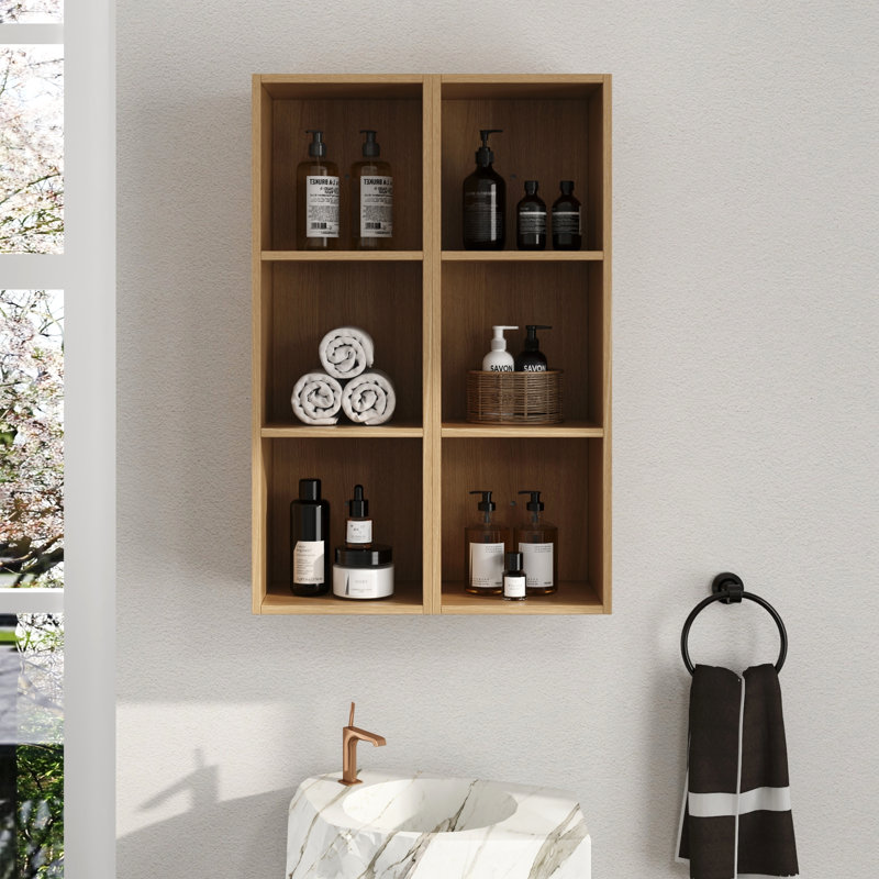 Tablettes de rangement pour salle de bain 24 po Tinku, H 35,49 po x l 24 po x P 9,86 po, Naturel