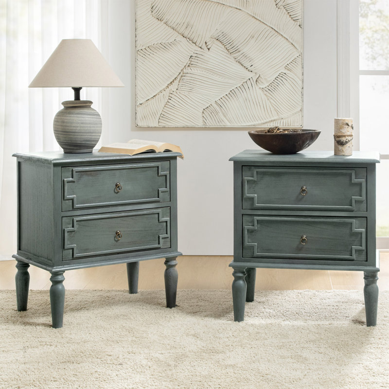 Table de chevet 2 tiroirs en bois massif Timar H 27 po, Bleu