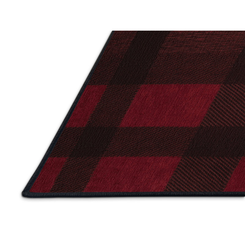 Machine Washable Checkered Black Area Rug, Rectangle 7' x 9'