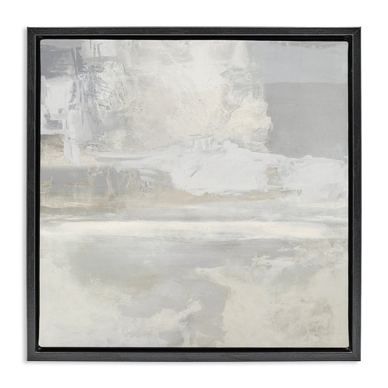 Cadre flottant serein avec abstraction grise, design par Rachel Springer, H 18 po x l 18 po, Cadre flottant noir de jais