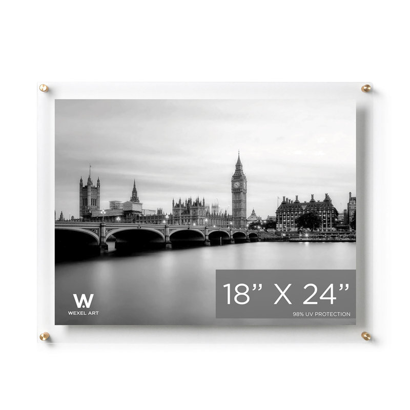 Clear UV-Grade Acrylic Modern Floating Picture Frame, 18" W x 24" H, Gold