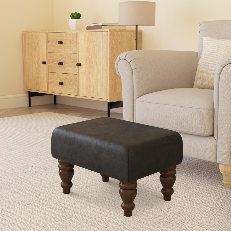 Large Footstools Wood Turned Leg , Mahogany, Black, Italian Leather