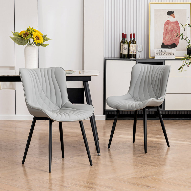 Jimma Faux Leather Upholstered Wingback Dining Chair with Iron Legs , Gray