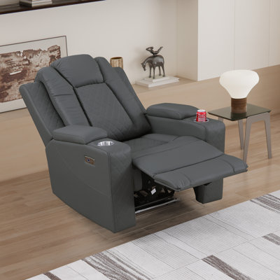 Power Pu-leather Recliner Single Chair With In-arm Storage & Led Base Lights
