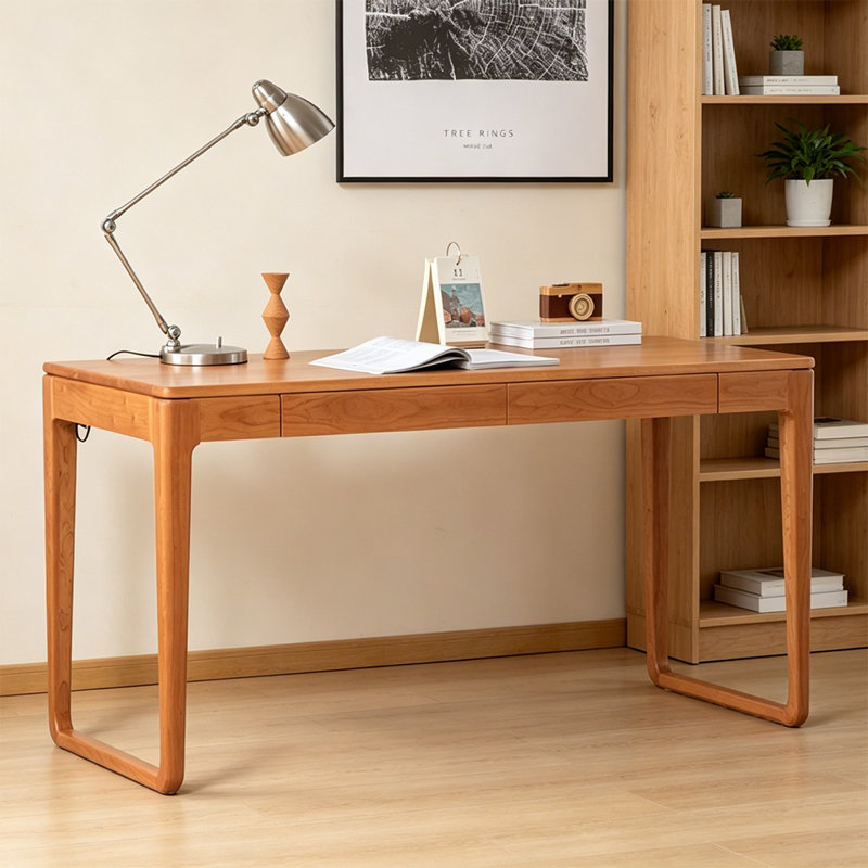 Rectangular Modern Cherry Solid Wood Writing Desk, 29.52" H x 47.24" W x 23.62" D