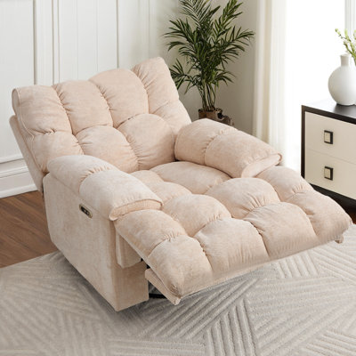 Oversized Swivel Electric Recliner Chair - Plush Chenille Fabric & Power Reclining for Ultimate Comfort