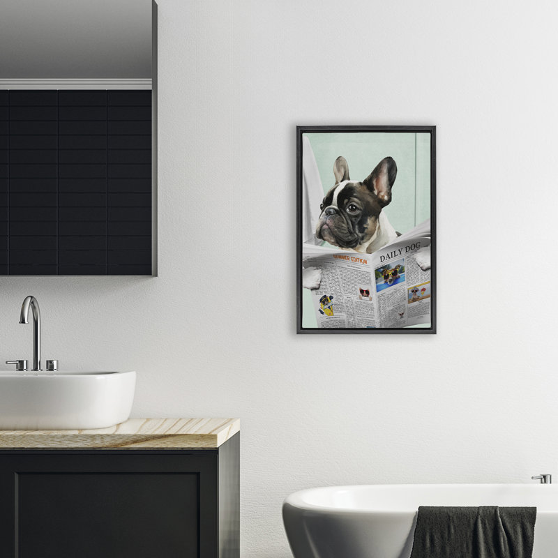 Cadre flottant Pug News, par Jesse Keith, Cadre flottant noir de jais, H 25 po x l 17 po