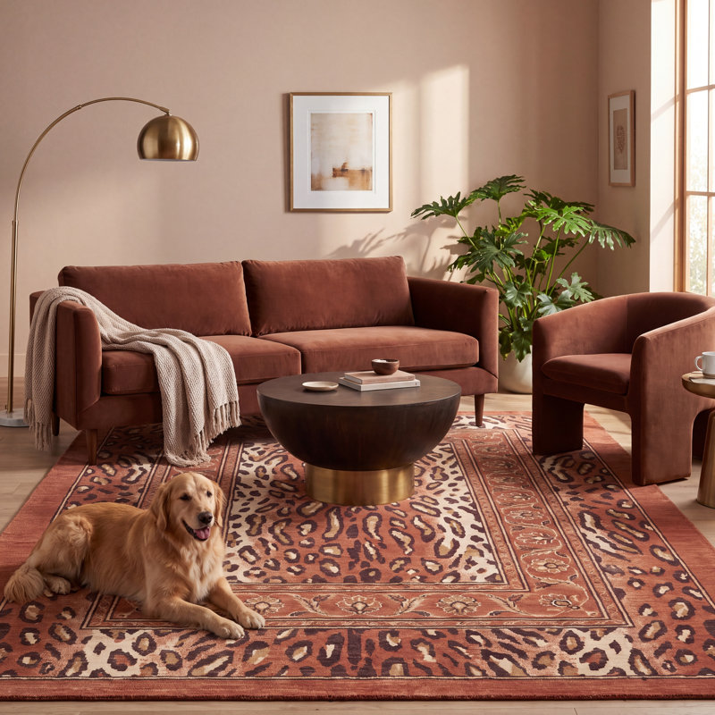 Tapis lavable à motifs animaliers jaune d'or, orange, brun, or et ivoire, antidérapant, à poils courts, pour l'intérieur et l'extérieur, adapté aux animaux domestiques, salon, chambre, salle à manger, entrée, couloir, bureau.