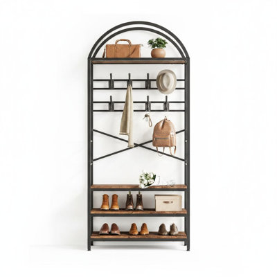 Vintage Iron Arch Hallway Rack-Stable Space Saving Entryway Coat Rack with Decorative Structure Vintage color