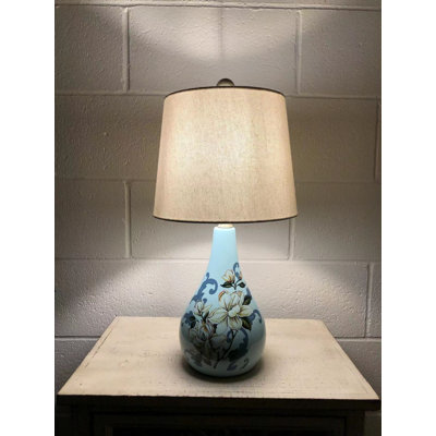 Ceramic Table Lamp Flowers Blue For Living Room Bedroom Bedside 10"W*10"D*20"H