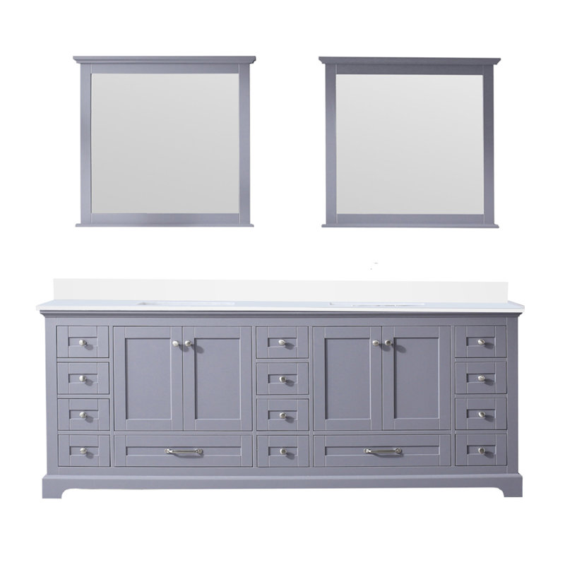 Ensemble de robinets de salle de bain double avec miroir l 84 po x P 22 po Dukes, Gris foncé, Quartz blanc