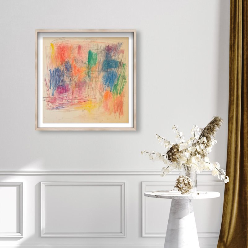 Oliver Gal Colorful Etchings Abstract - Luxury Shadowbox Framed Wall Art, Cream, 26" H x 26" W