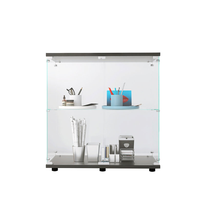 2-Layer Glass Display Cabinet With 2 Doors, Black