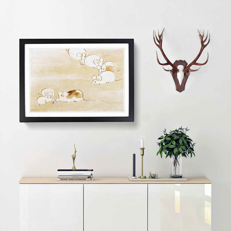 Mice by Shibata Zeshin - Framed Print, 36cm H x 48cm W x 2cm D, Black Framed