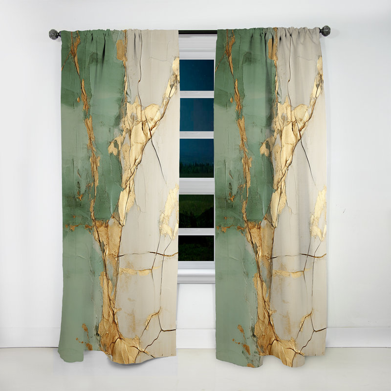 Green Gold Minimalism Potteries - Spirals Curtain - Blackout Abstract Curtain - 1 Panels, 52" W x 63" L