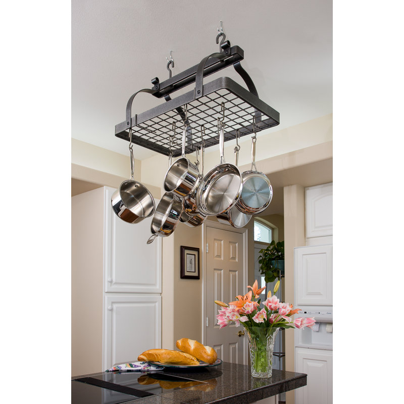 Premier Handcrafted Hanging Pot Rack, Hammered Steel