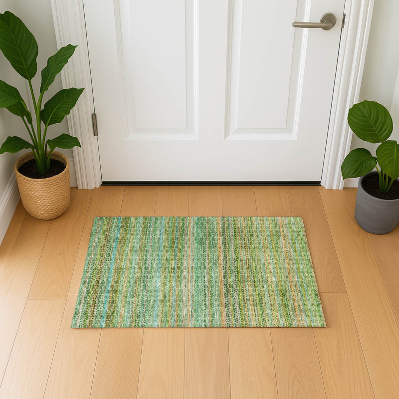 Premium Machine Washable Mayfield AMF2155 Striped Rug, Rectangle 1'8" x 2'6", Teal
