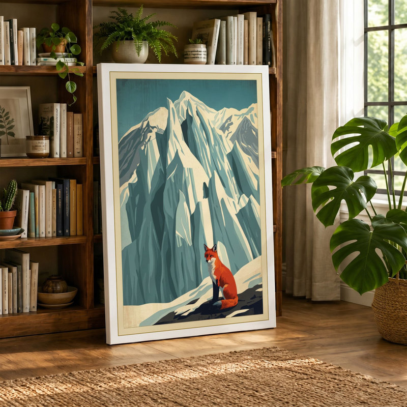 Solitary Figure in Snow Minimalist - Wrapped Canvas, 24x16 - 61.0 x 40.6 cm, Ochre Border
