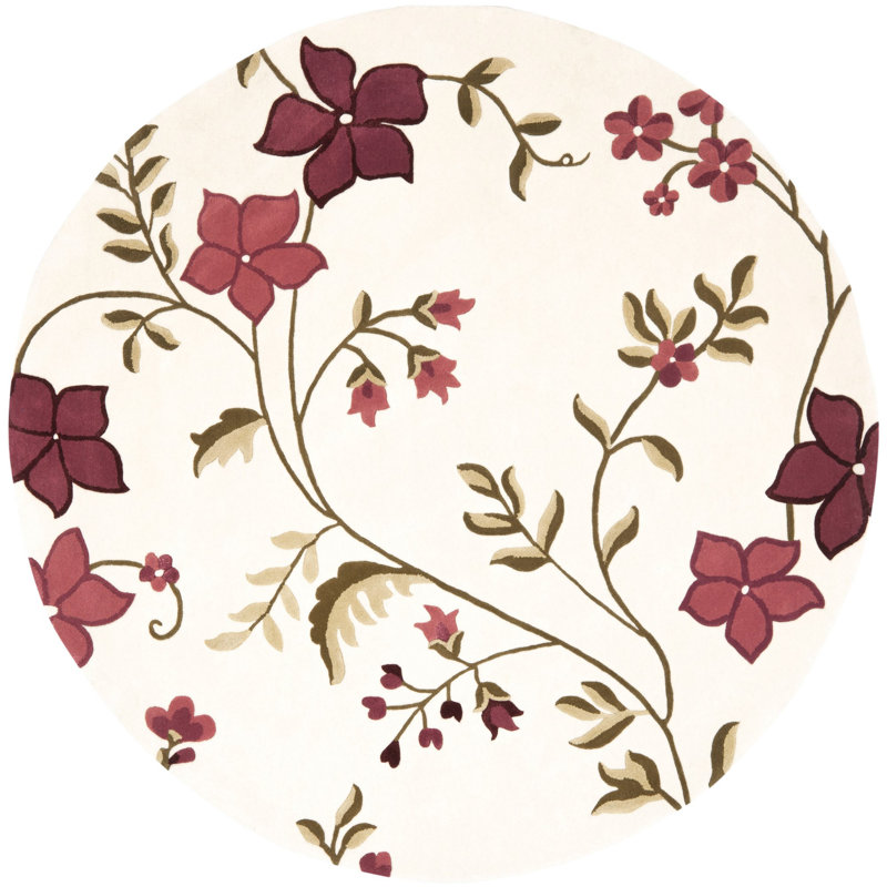 Fermont Hand Tufted Wool Floral Rug, Round 7'