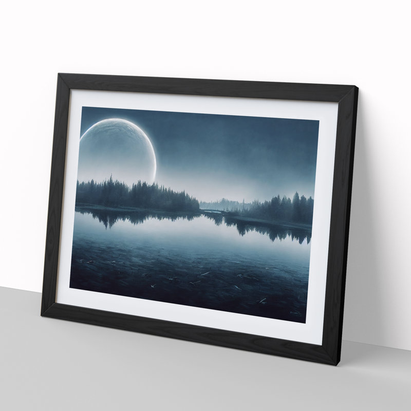 XH1022-6085X Modern Forest Lake 1 Piece Single Picture Frame Wall Art, 25cm H x 34cm W, Black
