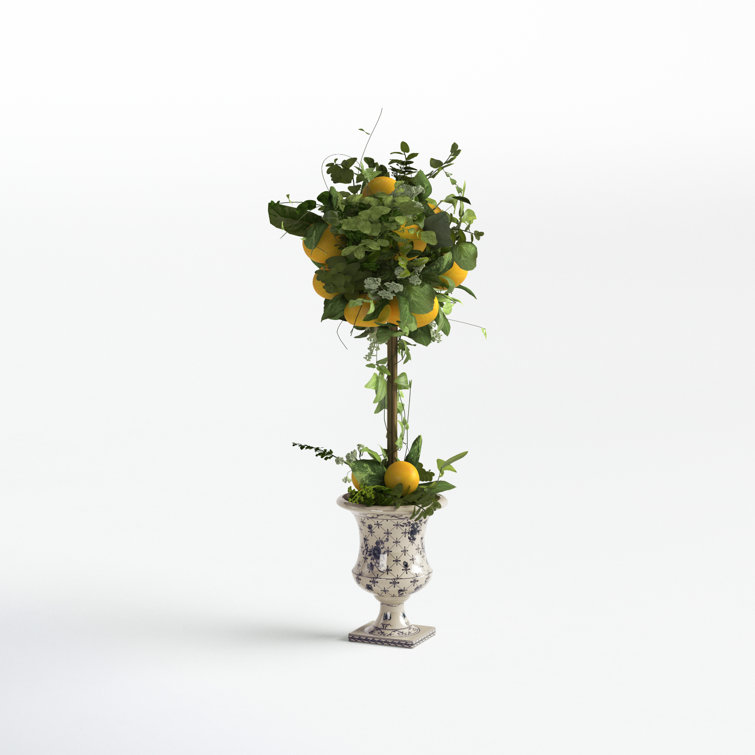 Artificial Lemon Topiary in Decorative Pedestal Vase