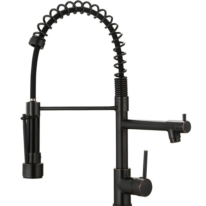 Kitchen Faucet With Pull Down Spray In Oil-Rubbed Bronze, Single Handle Lever, 360 Degree Rotation, Ceramic Filler, Contemporary Style Commercial Modern Equipment